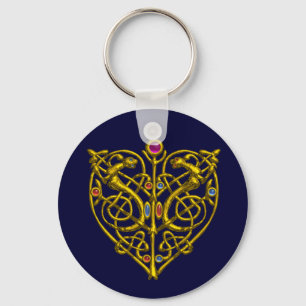 HYPER VALENTINE/ GULD CELTIC KNOT HEART Blue Nyckelring