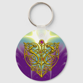 HYPER VALENTINE/ GULD CELTIC KNOT HEART HOS LILA NYCKELRING