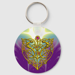 HYPER VALENTINE/ GULD CELTIC KNOT HEART HOS LILA NYCKELRING