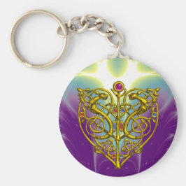 HYPER VALENTINE/ GULD CELTIC KNOT HEART HOS LILA NYCKELRING