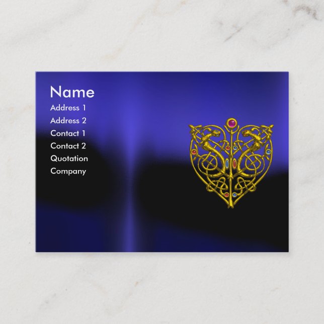 HYPER VALENTINE,GULD CELTIC KNOT HEART JEWEL Blue Visitkort (Framsida)