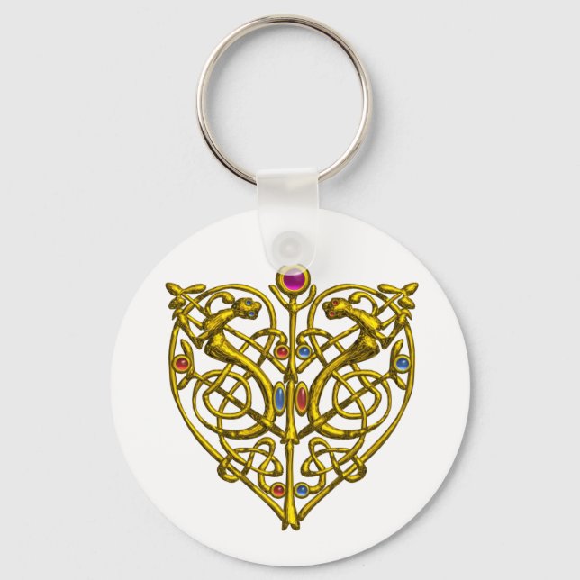 HYPER VALENTINE/ GULD CELTIC KNOT HEART White Nyckelring (Framsida)