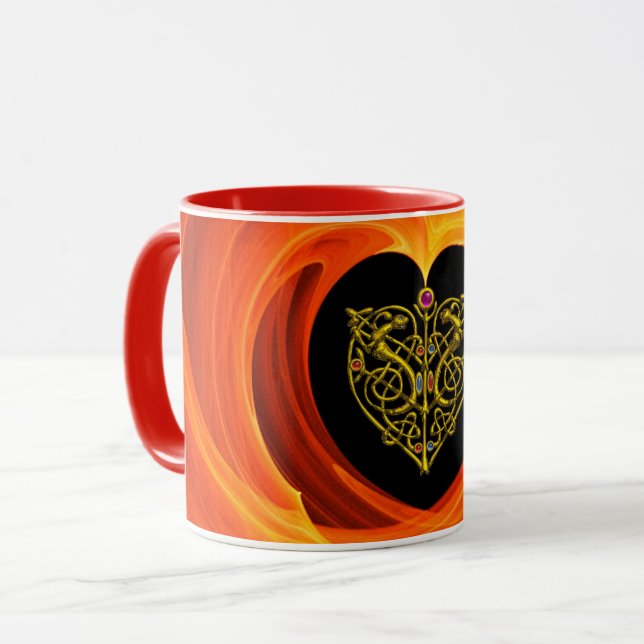 HYPER VALENTINE,GULD CELTIC KNOTS HEART-Orange Mugg (Framsida vänster)
