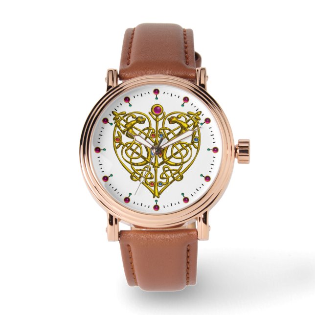 HYPER VALENTINE,GULD CELTIC KNOTS HEART White Armbandsur (Framsida)