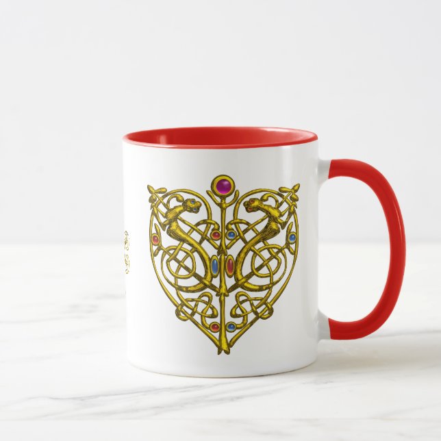 HYPER VALENTINE,GULD CELTIC KNOTS HEART White Mugg (Höger)