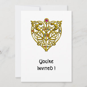 HYPER VALENTINE/ GULD CELTISK KNUT HJÄRTA Vitt Inbjudningar