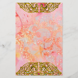 HYPER VALENTINE / GULD CELTISKT HJÄRTA Rosa Glitte Brevpapper