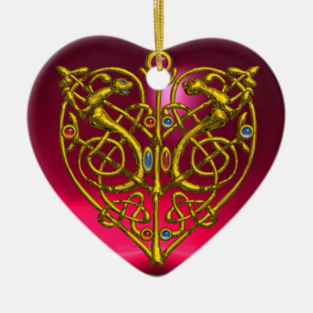 HYPER VALENTINE HEART Red Ruby och Blue Sapphire Julgransprydnad Keramik (Framsidan)