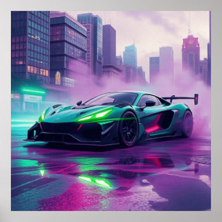 HyperCar i Neon och Smoke Wall Art Poster