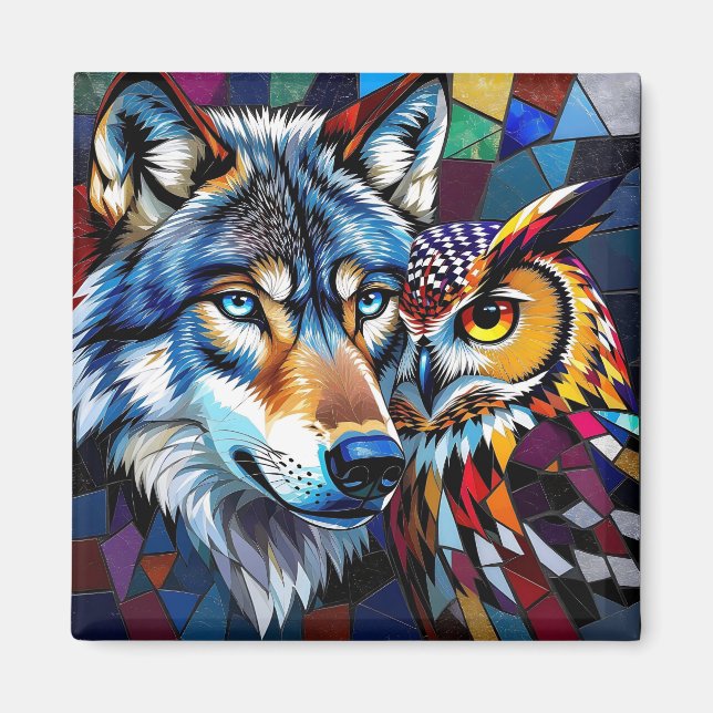 Hyperreaslistic Wolf and Owl Magnet (Framsidan)