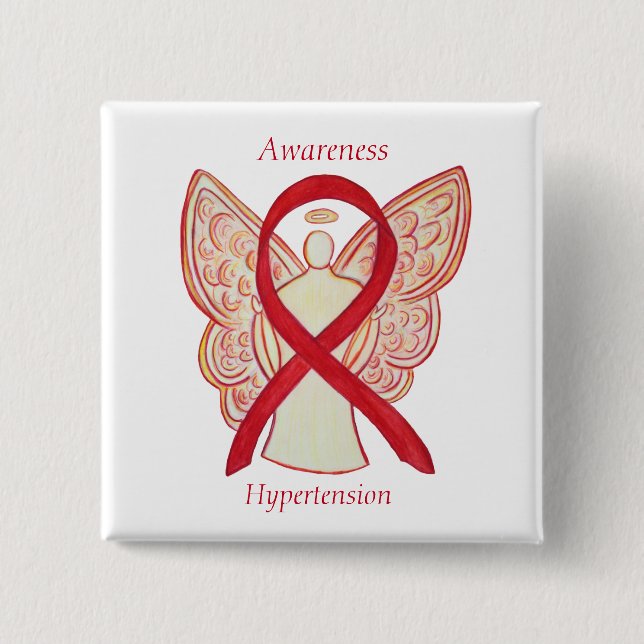 Hypertension (HTN) Medvetenhet Red Ribbon Angel Pi Knapp (Framsida)