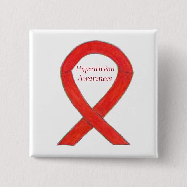Hypertension (HTN) Medvetenhet Red Ribbon Anpassni Knapp (Framsida)