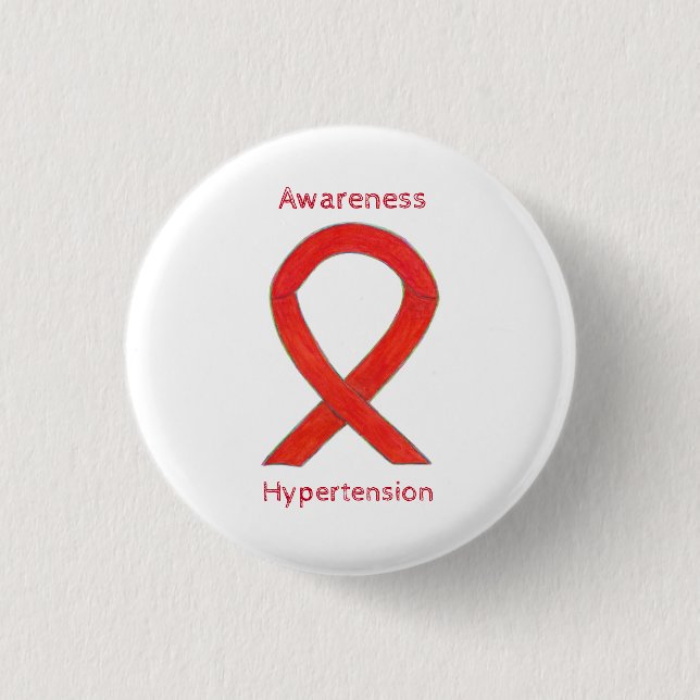 Hypertension (HTN) Medvetenhet Red Ribbon Anpassni Knapp (Framsida)