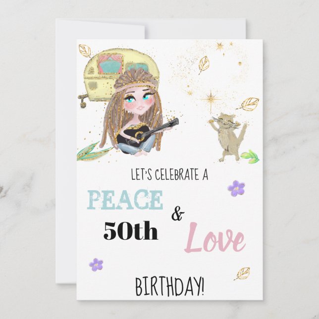 * Hypie Peace & Kärlek Camping Birthday-inbjudan Inbjudningar (Framsida)