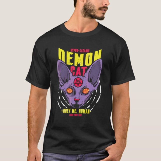 Hypno Satanisk Demon Katt T Shirt (Framsida)