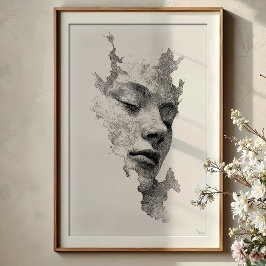 Hypnoc Linjer: Intricate Monochrome Ansikte Porträ Poster