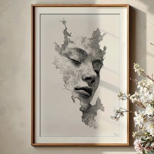 Hypnoc Linjer: Intricate Monochrome Ansikte Porträ Poster