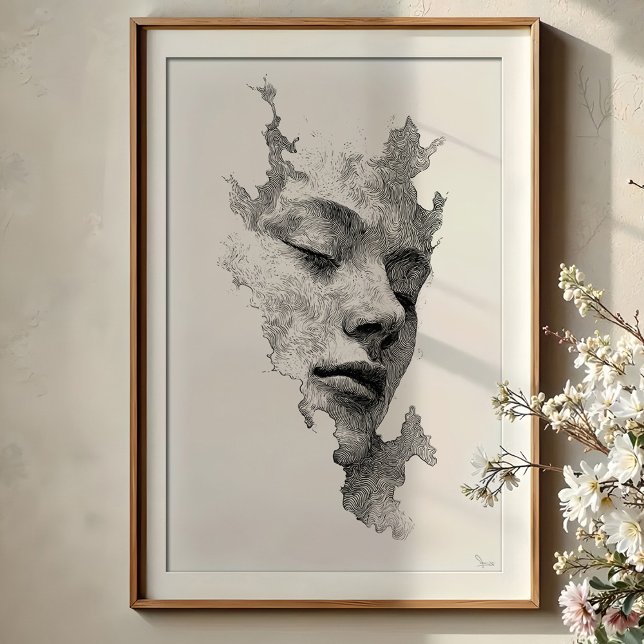 Hypnoc Linjer: Intricate Monochrome Ansikte Porträ Poster (Skapare uppladdad)