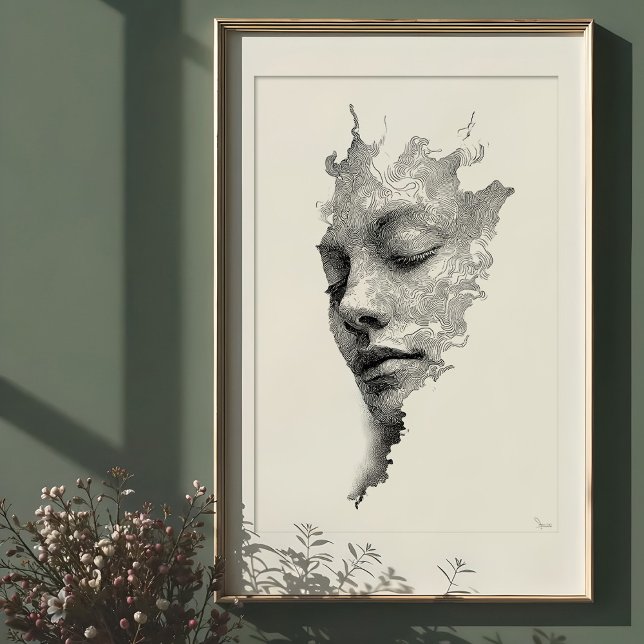 Hypnoc Linjer: Intricate Monochrome Ansikte Porträ Poster (Skapare uppladdad)