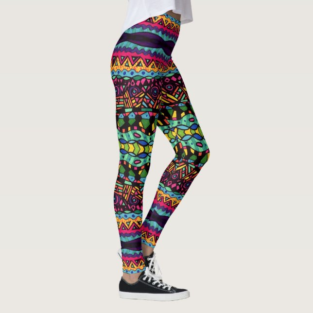 Hypnoc Voyage - Colorful Abstrakt Art Mönster Leggings (Höger)