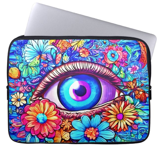 Hypnotic Blommigt Öga Laptop Fodral (Framsidan)
