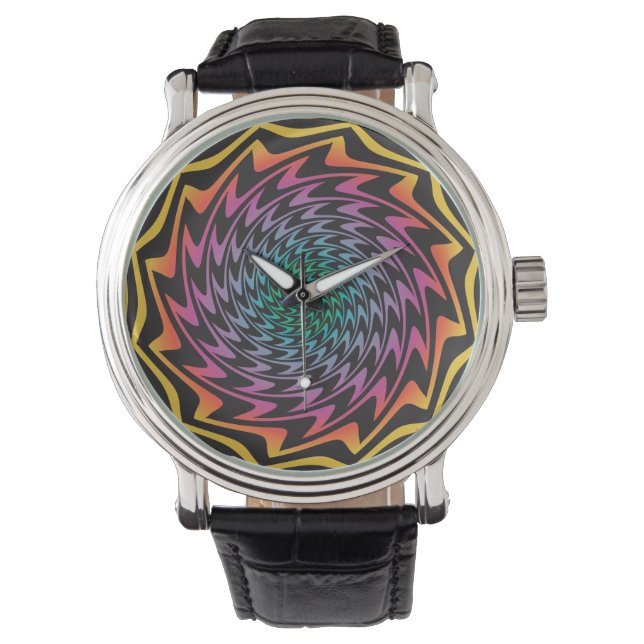HYPNOTIC DISK Mesmerizing Hett Neon Zig Zag Spiral Armbandsur (Framsida)