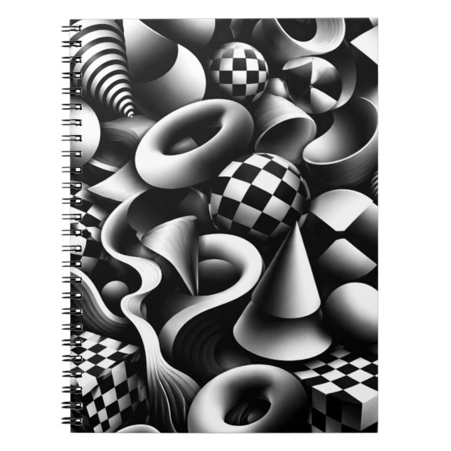 Hypnotic Monochrome Geometry – 3D Optical Illusion Anteckningsbok (Framsidan)