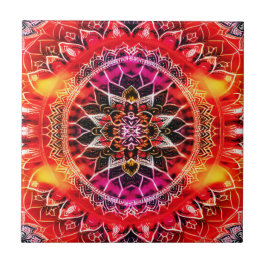 Hypnotic Red Mandala Kakelplatta