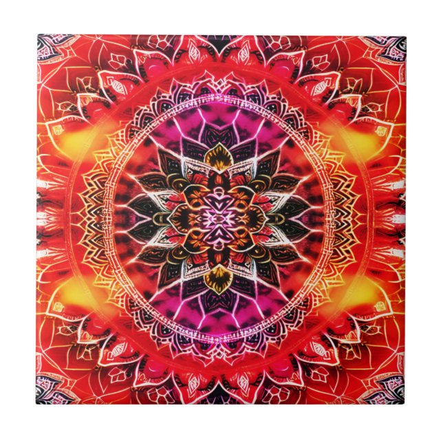 Hypnotic Red Mandala Kakelplatta (Framsidan)