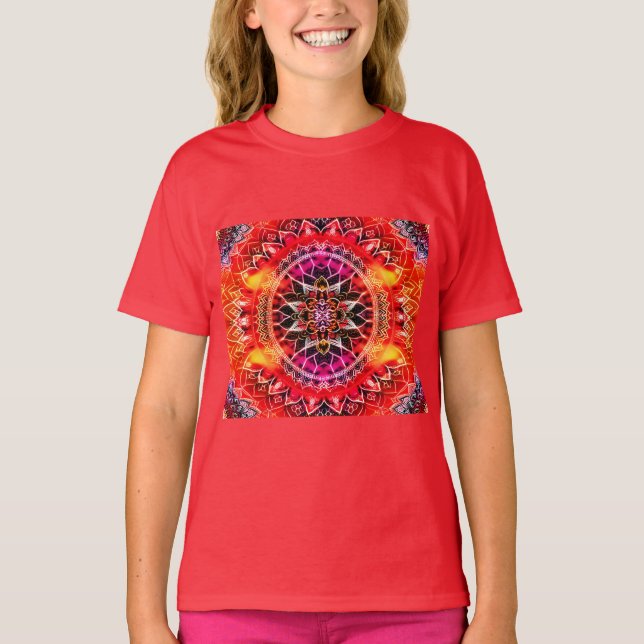 Hypnotic Red Mandala T Shirt (Framsida)