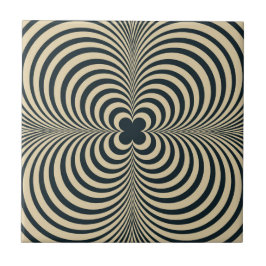Hypnotic Retro Black Beige Flower Mönster Kakelplatta