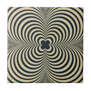 Hypnotic Retro Black Beige Flower Mönster Kakelplatta