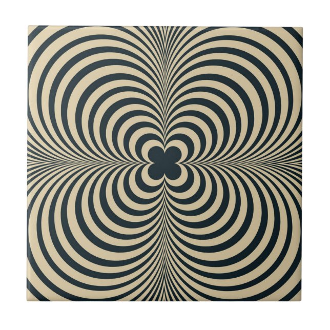 Hypnotic Retro Black Beige Flower Mönster Kakelplatta (Framsidan)