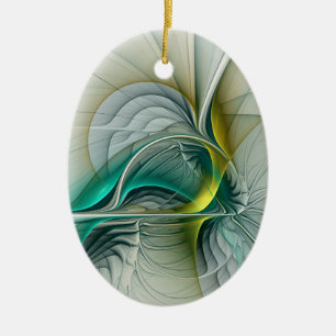 Hypnotis Abstrakt Golden Turcos Teal Fractal Julgransprydnad Keramik