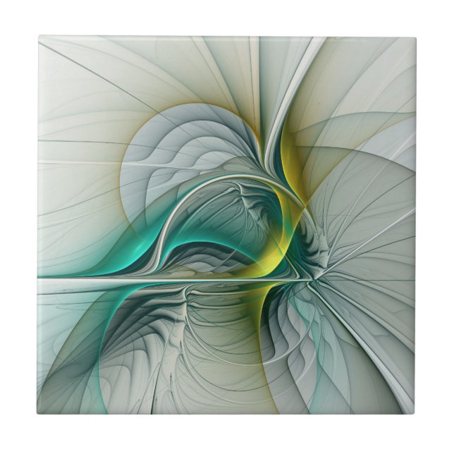 Hypnotis Abstrakt Golden Turcos Teal Fractal Kakelplatta (Framsidan)