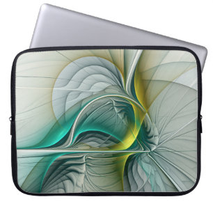 Hypnotis Abstrakt Golden Turcos Teal Fractal Laptop Fodral