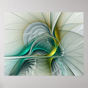 Hypnotis Abstrakt Golden Turcos Teal Fractal Poster
