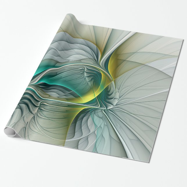 Hypnotis Abstrakt Golden Turcos Teal Fractal Presentpapper (Utrullad)