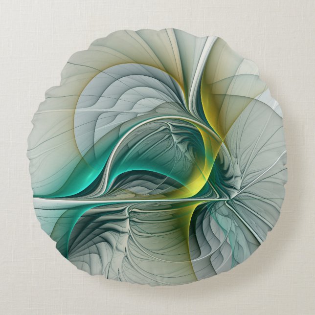 Hypnotis Abstrakt Golden Turcos Teal Fractal Rund Kudde (Framsidan)
