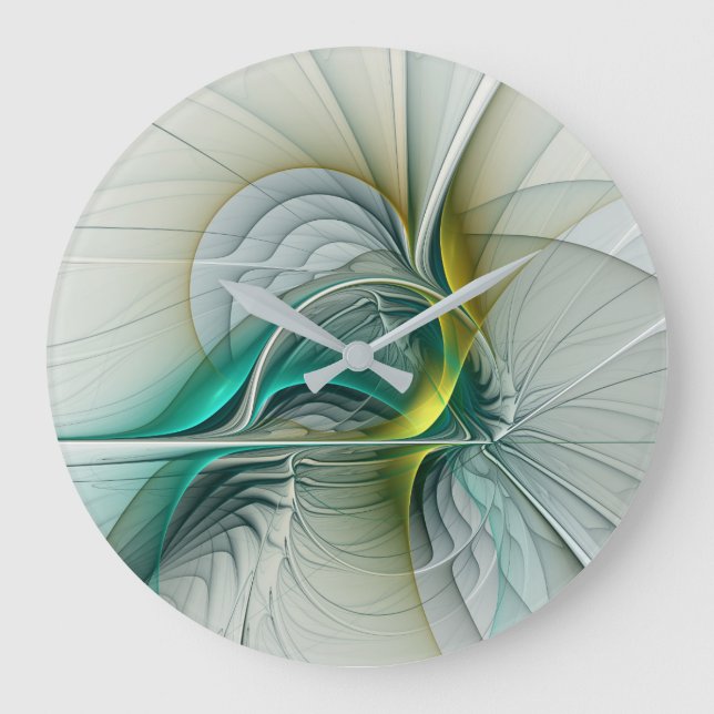 Hypnotis Abstrakt Golden Turcos Teal Fractal Stor Klocka (Framsida)