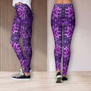 Hypnotis fractal deep lila-blomma leggings