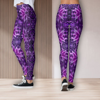 Hypnotis fractal deep lila-blomma leggings