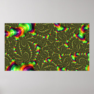 Hypnotis Neon Rainbow Swirl 3D Fractal Art Poster