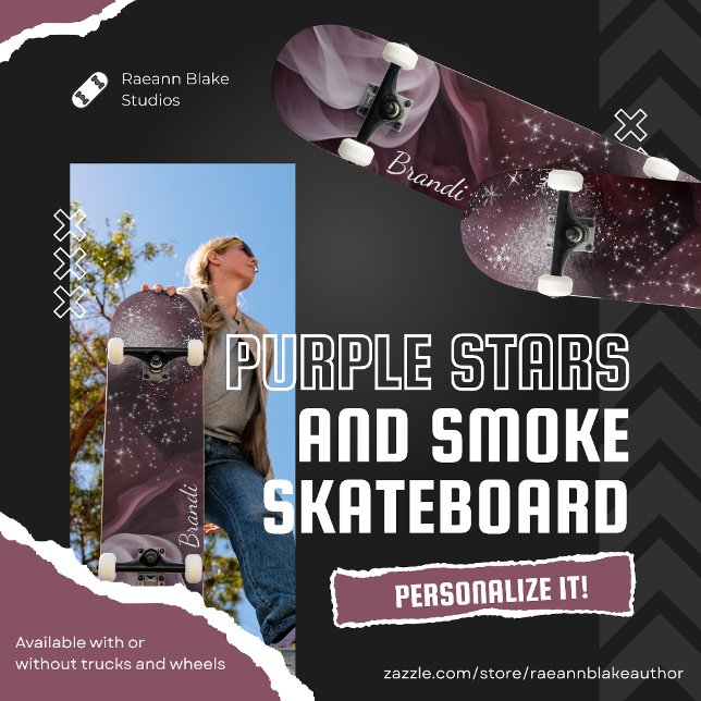 Hypnotiserande lila stjärnor och röklångbräda mini skateboard bräda 18,5 cm (Skapare uppladdad)