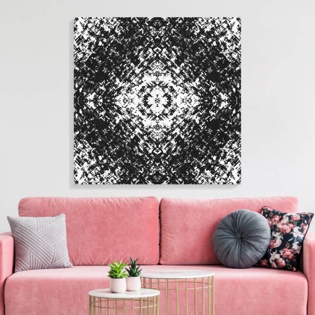Hypnotisk Abstrakt Svart Och Vitt Modern Konst Canvastryck (Insitu (Vardagsrum))