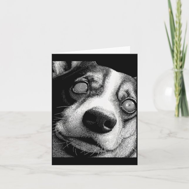 Hypnotisk Corgi Konstiga Ögon Skräck Weirdcore Kort (Framsida)