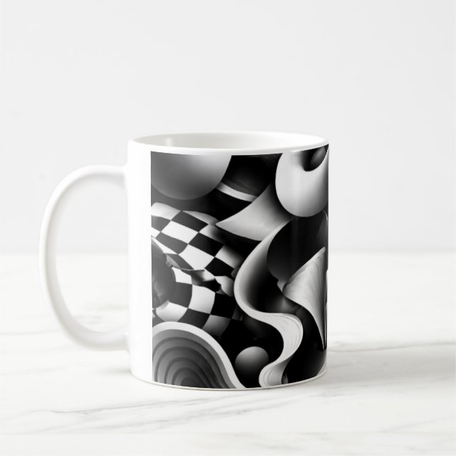 Hypnotisk monokrom geometri – 3D optisk illusion Kaffemugg (Vänster)