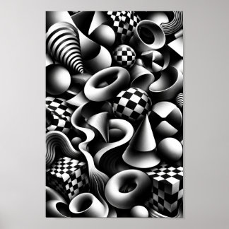 Hypnotisk monokrom geometri – 3D optisk illusion Poster
