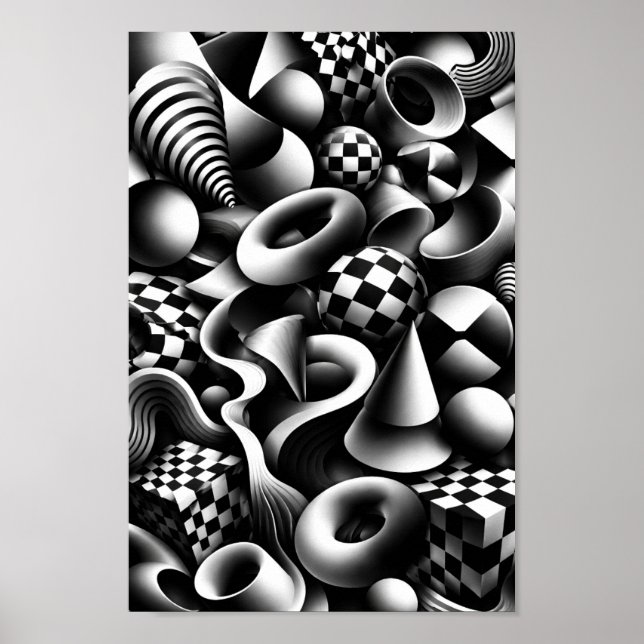 Hypnotisk monokrom geometri – 3D optisk illusion Poster (Framsidan)