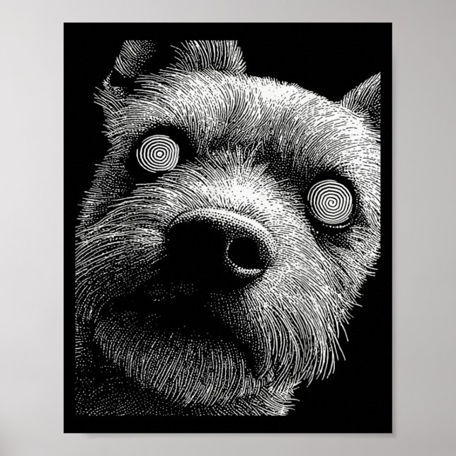 Hypnotisk Yorkshire Terrier Oparade Ögon Weirdcore Poster (Framsidan)